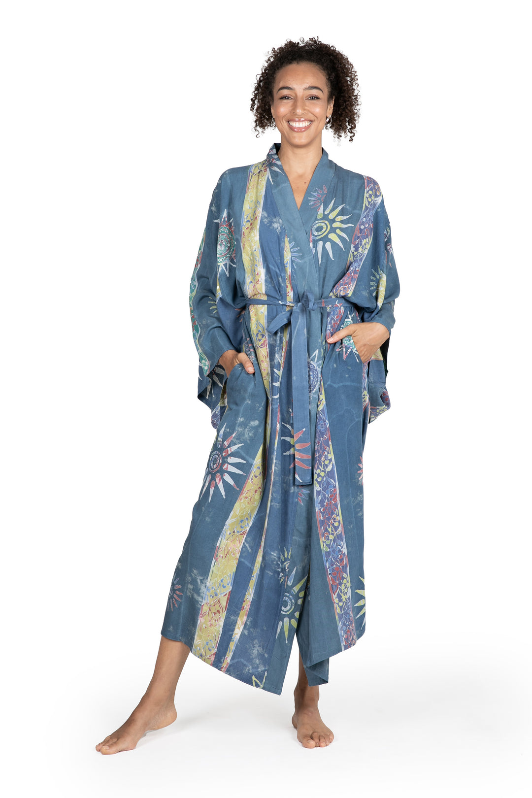 Women's Handcrafted Batik Robe - Midnight in Blue