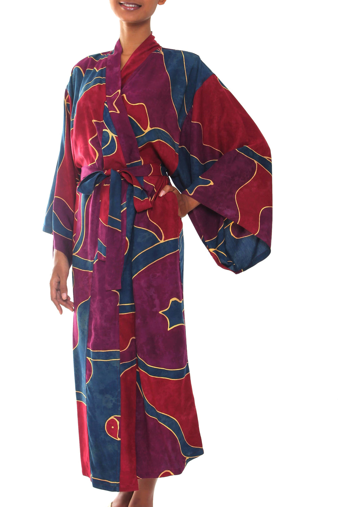 Women's Batik Patterned Robe - Exotic Blue