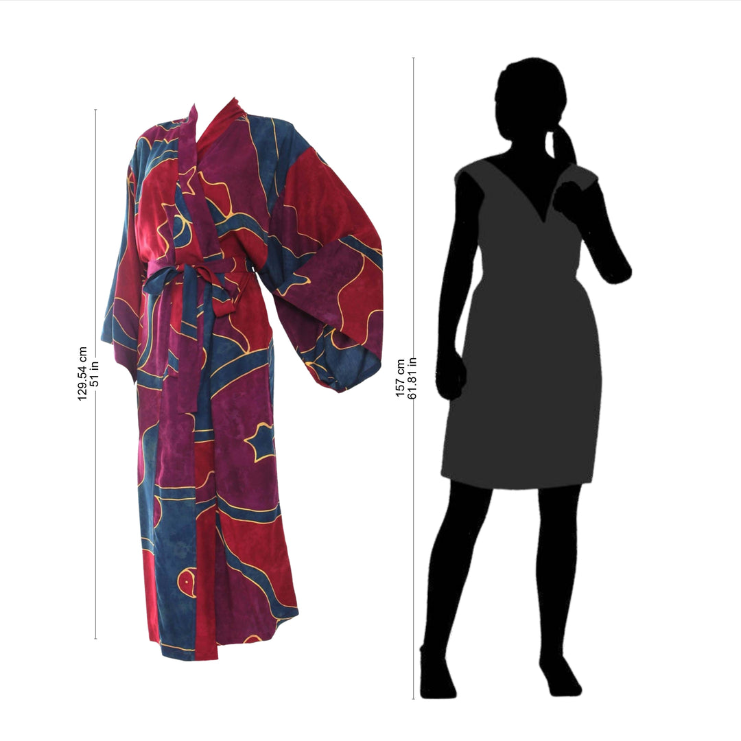Women's Batik Patterned Robe - Exotic Blue