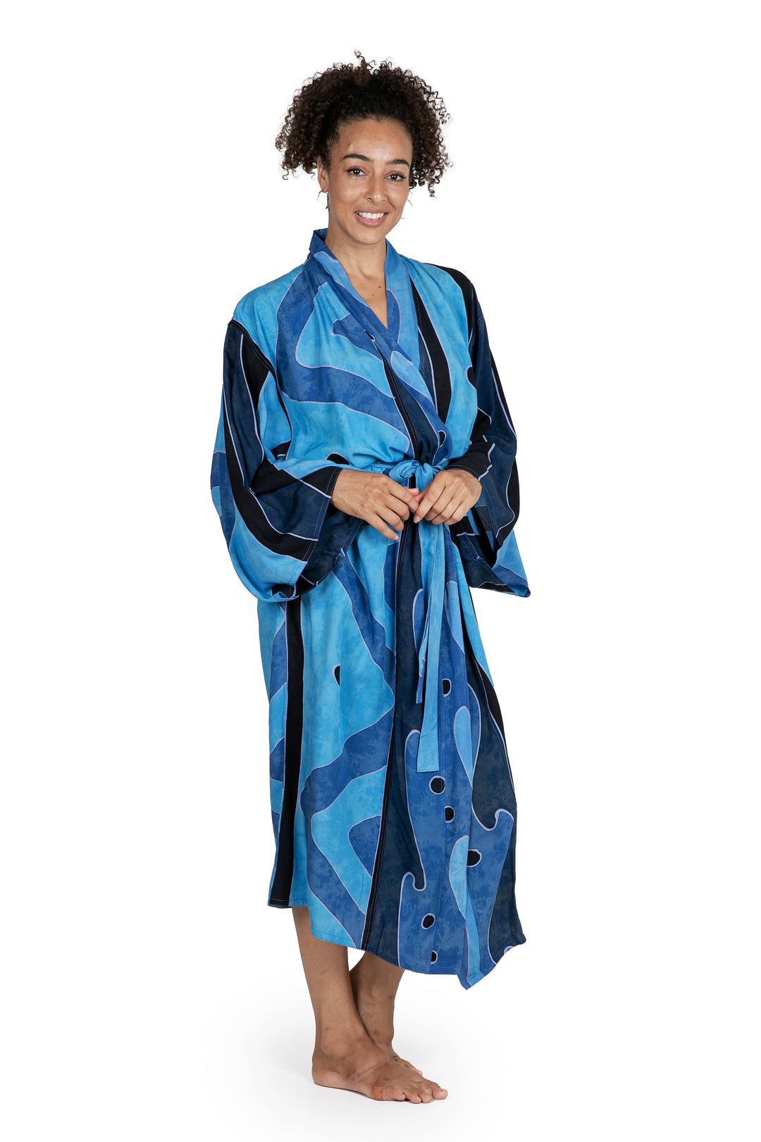 Women's Unique Batik Robe from Indonesia - Tropical Sea