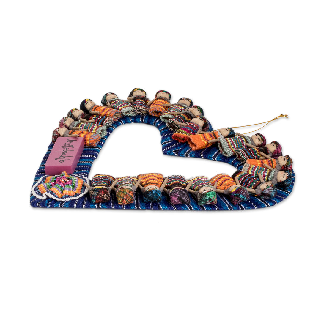 Classic Worry Doll-Themed Heart-Shaped Blue Cotton Wreath - Guatemala's Love