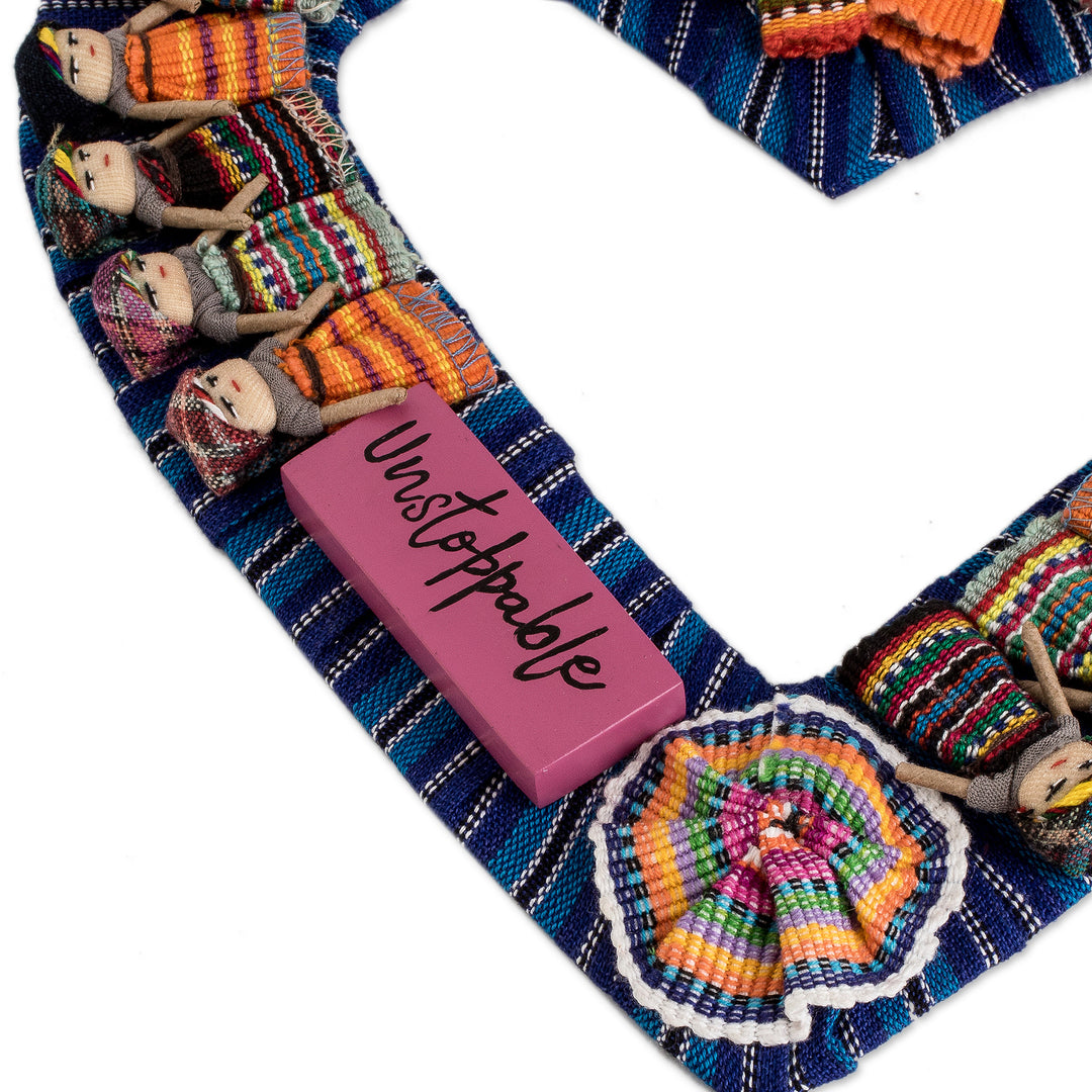 Classic Worry Doll-Themed Heart-Shaped Blue Cotton Wreath - Guatemala's Love