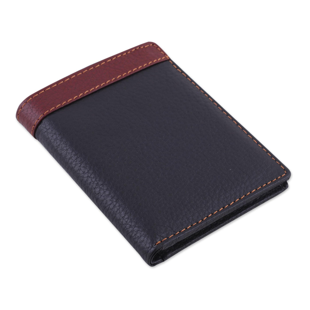 Handsome Leather Wallet for Men in Black and Mahogany - Natural Harmony in Black