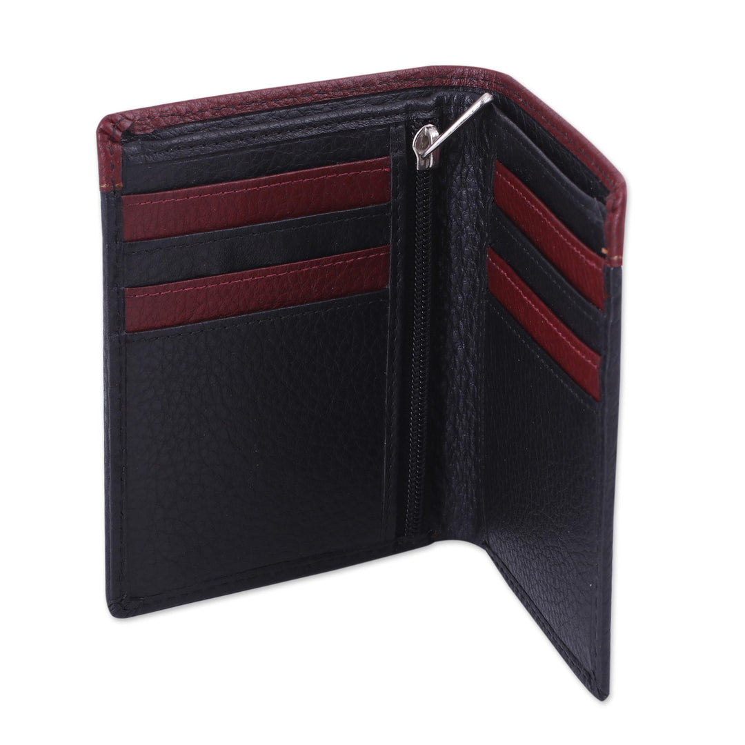 Handsome Leather Wallet for Men in Black and Mahogany - Natural Harmony in Black