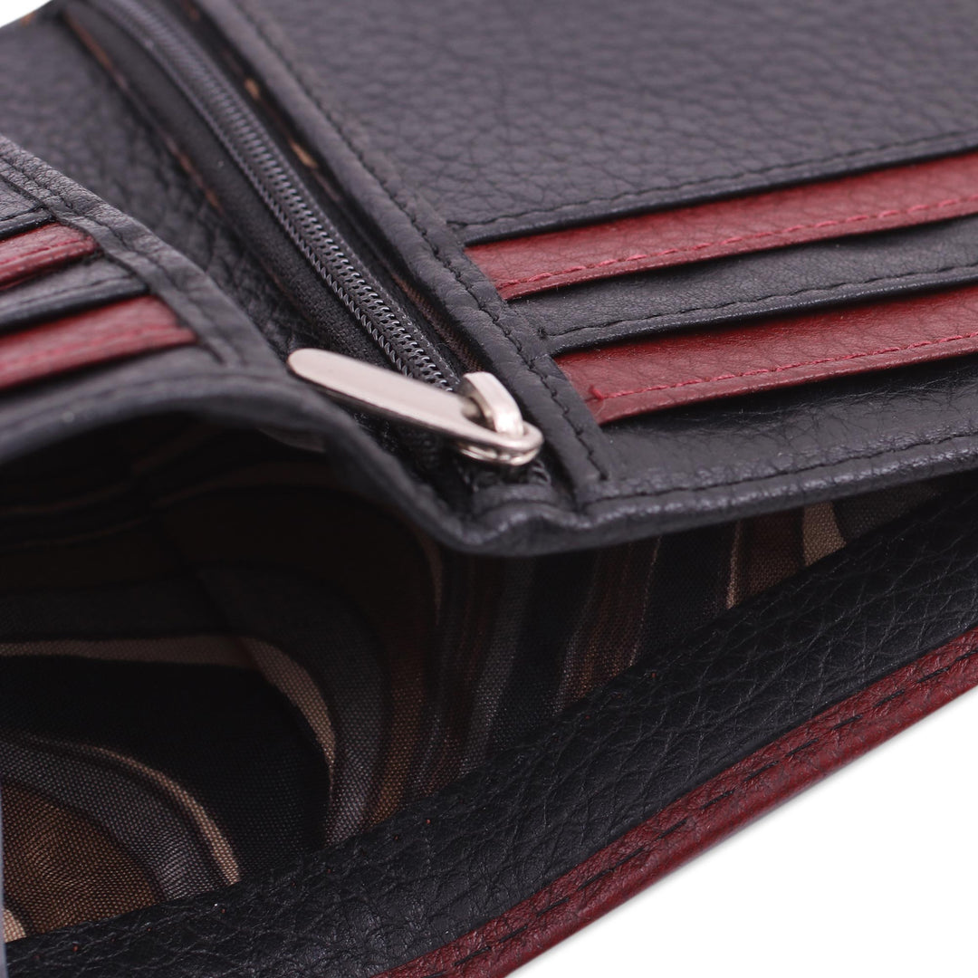 Handsome Leather Wallet for Men in Black and Mahogany - Natural Harmony in Black