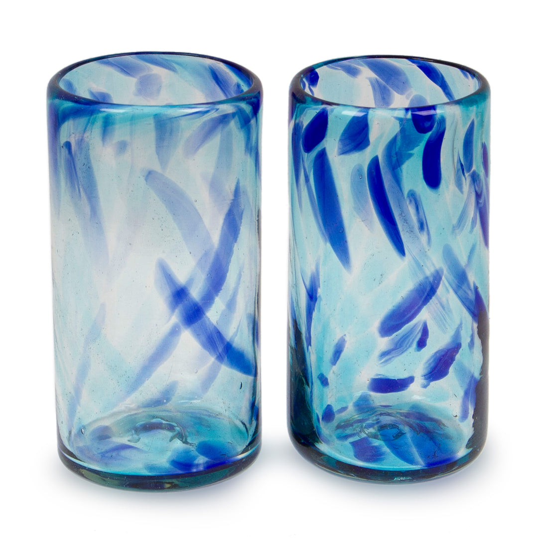 Handblown Recycled Glass Highball Glasses in Blue Hue (Pair) - All About Blue