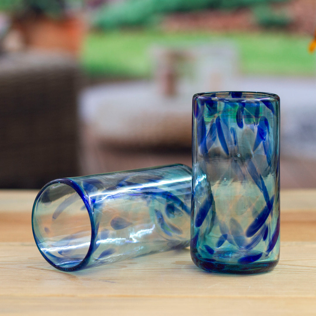 Handblown Recycled Glass Highball Glasses in Blue Hue (Pair) - All About Blue