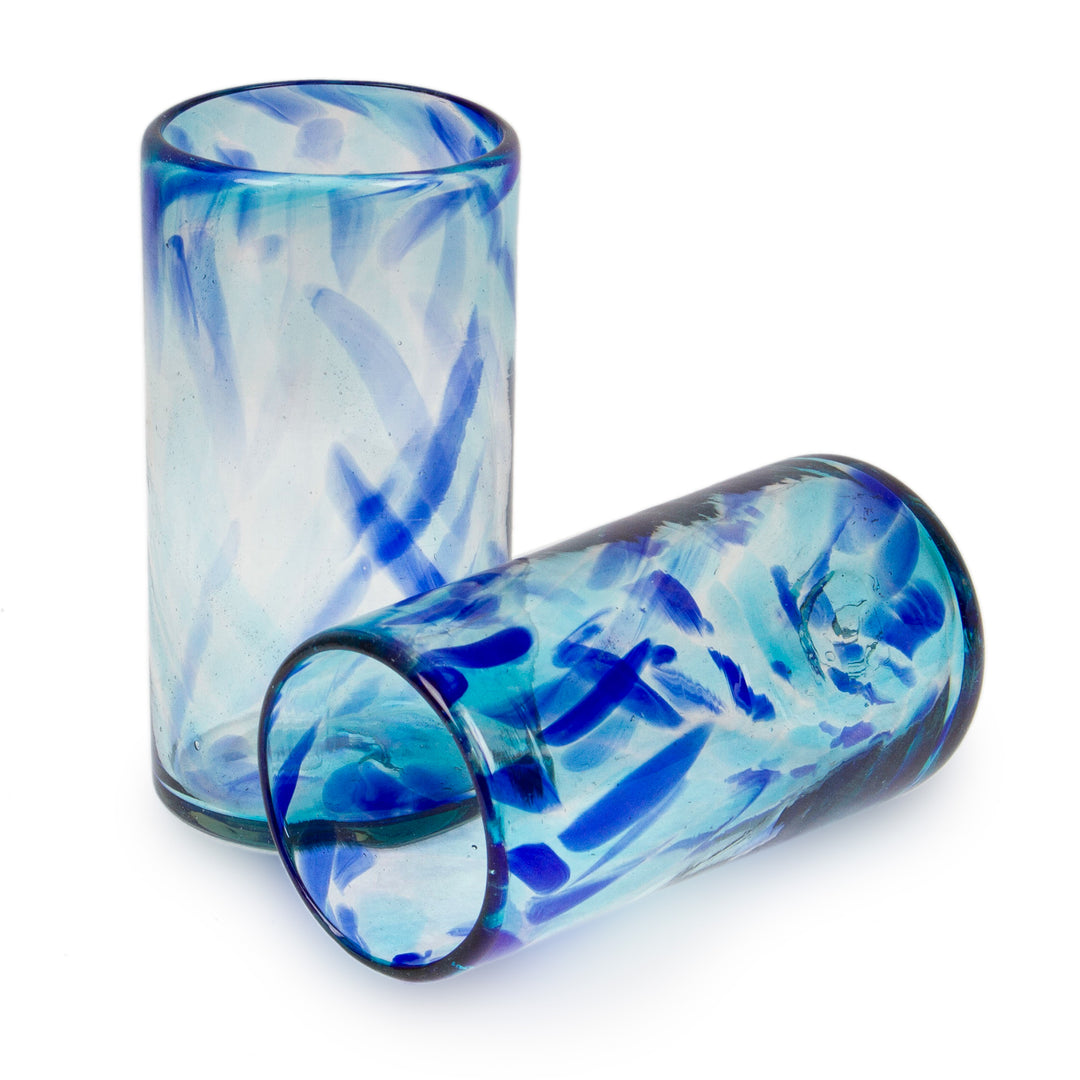 Handblown Recycled Glass Highball Glasses in Blue Hue (Pair) - All About Blue