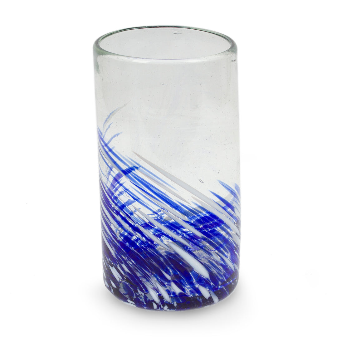 White Blue Handblown Recycled Glass Highball Glasses (Pair) - Modern Blue