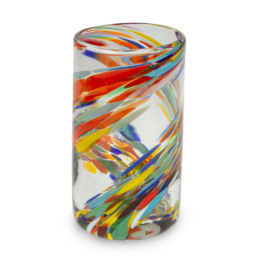 2 Multicolor Handblown Recycled Glass Highball Glasses - Whirling Rainbow