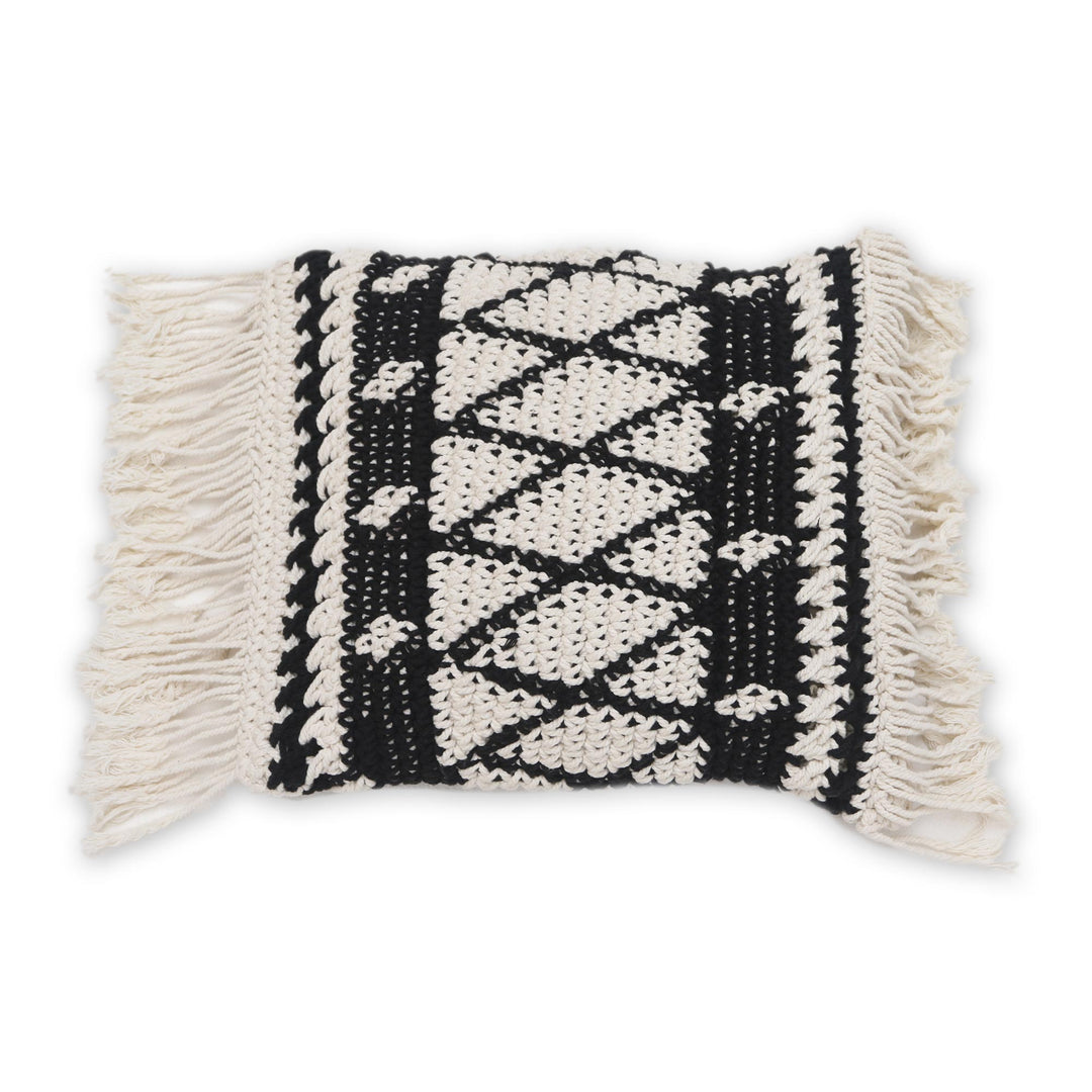 Geometric Ebony and Eggshell Cotton Cushion Cover - Geometric Shadow