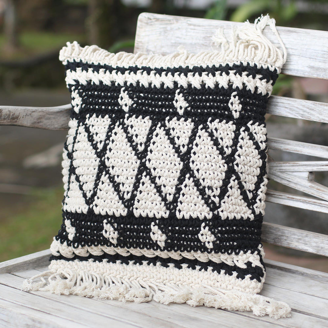 Geometric Ebony and Eggshell Cotton Cushion Cover - Geometric Shadow