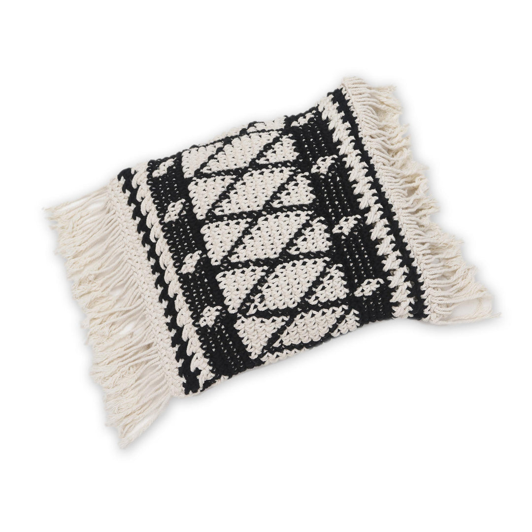 Geometric Ebony and Eggshell Cotton Cushion Cover - Geometric Shadow