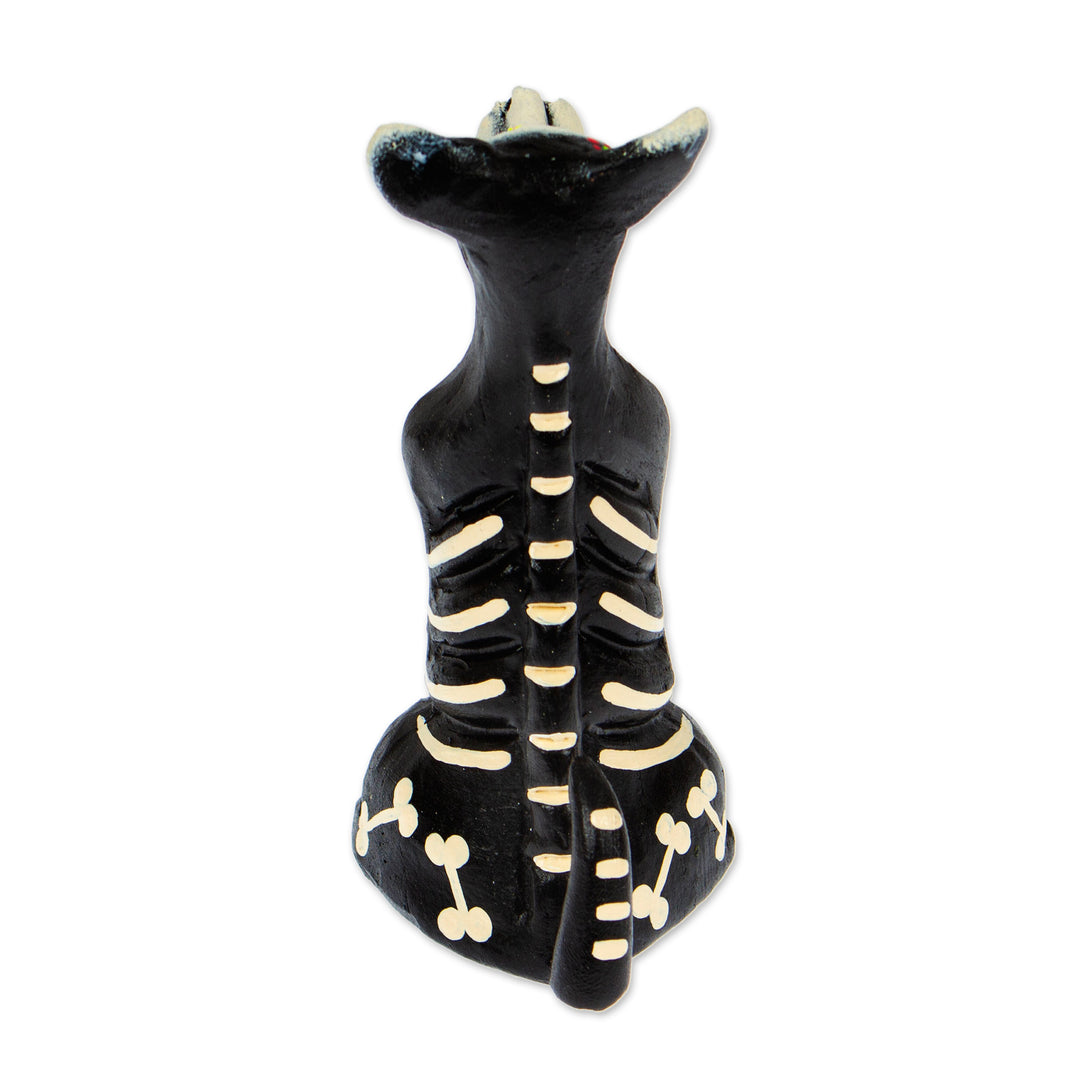 Day of the Dead-Themed Black and Ivory Ceramic Dog Sculpture - Barks in the Dark