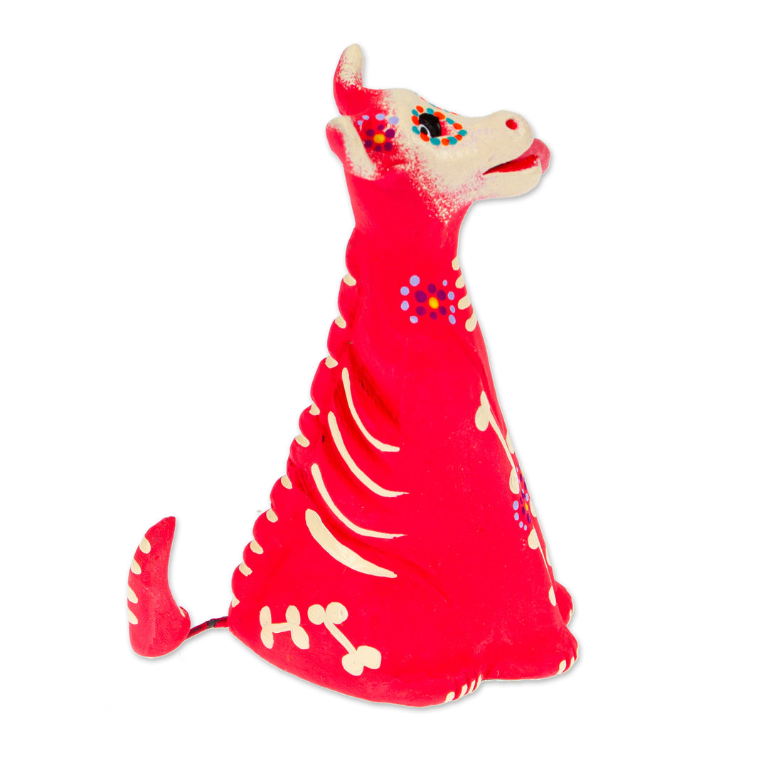 Hand-Painted Pink and Ivory Ceramic Skeleton Dog Sculpture - Barks in Pink