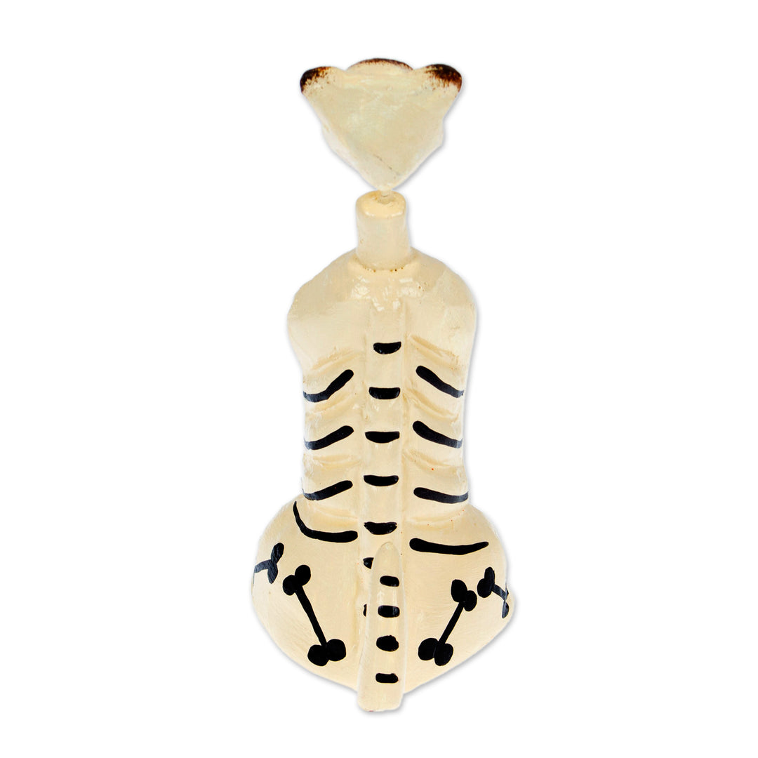 Artisan-Made Day of the Dead Ivory Ceramic Cat Sculpture - Alabaster Meows