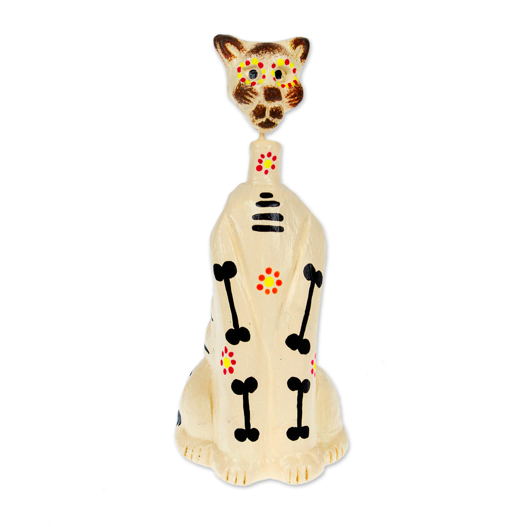 Hand-Painted Day of the Dead Purple Ceramic Cat Sculpture - Enchanted Meows