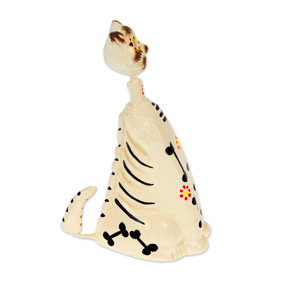Hand-Painted Day of the Dead Purple Ceramic Cat Sculpture - Enchanted Meows