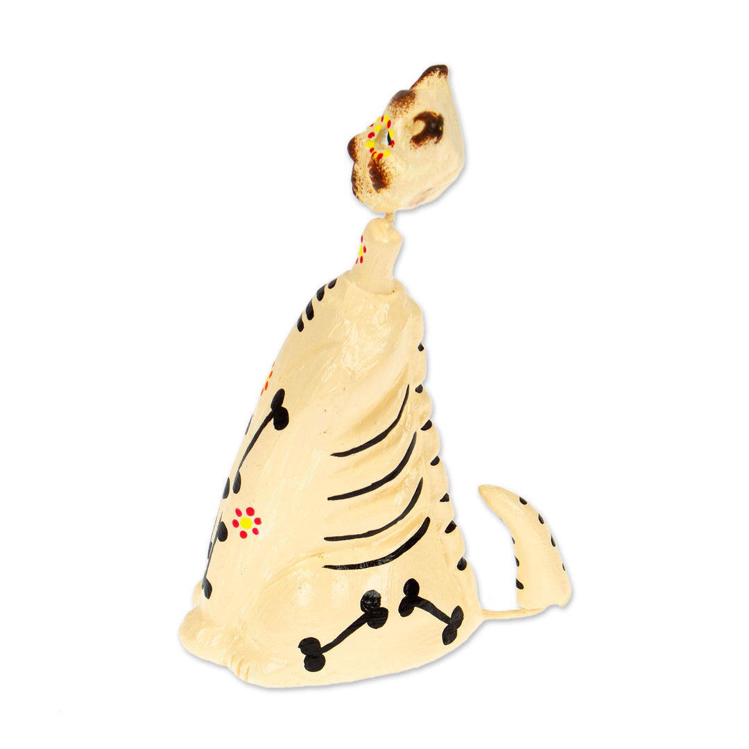 Hand-Painted Day of the Dead Purple Ceramic Cat Sculpture - Enchanted Meows