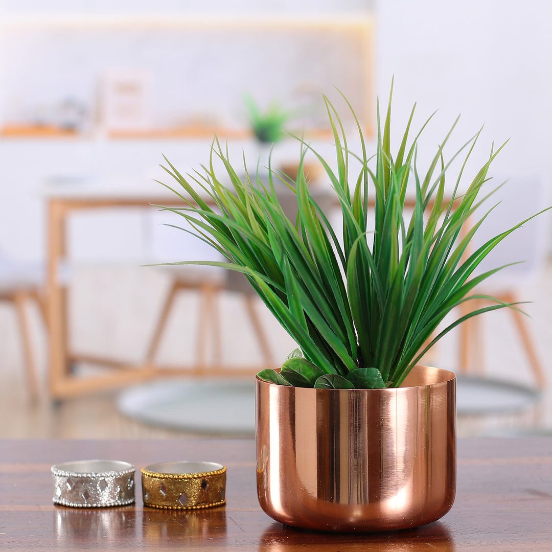 Handcrafted Polished Decorative Copper Flower Pot from India - Copper Charm