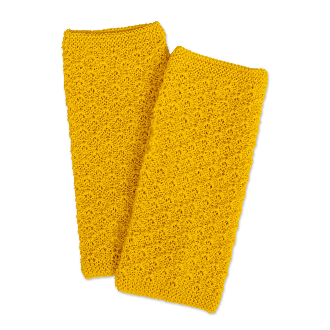 Artisan-Made Knit Gold Yellow Baby Alpaca Fingerless Mitts - Gossamer in Gold