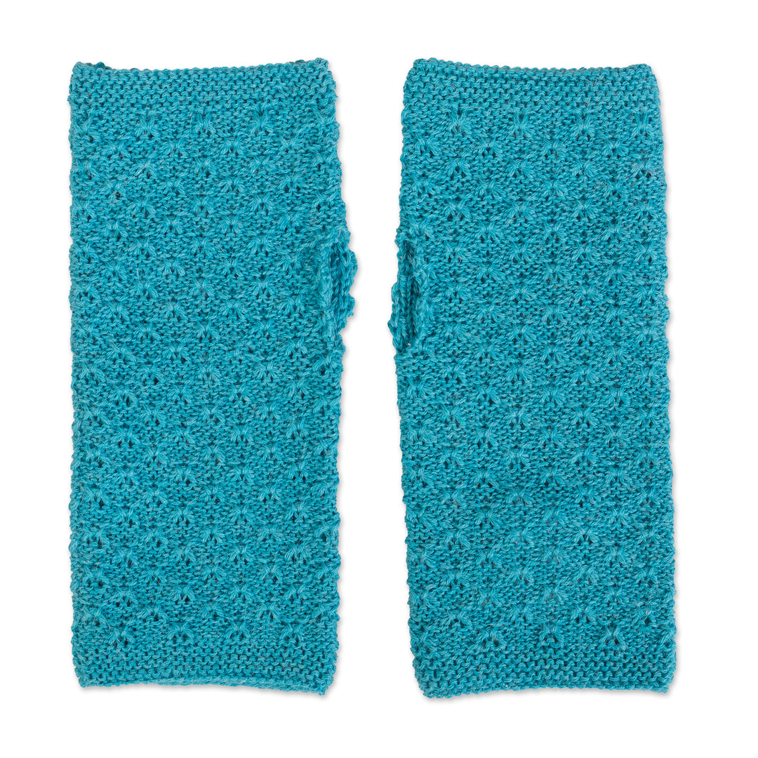 Classic Turquoise Baby Alpaca Fingerless Mitts Knit in Peru - Gossamer in Turquoise