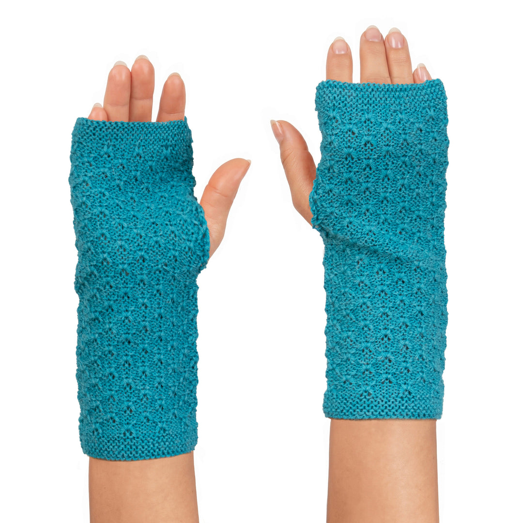 Classic Turquoise Baby Alpaca Fingerless Mitts Knit in Peru - Gossamer in Turquoise