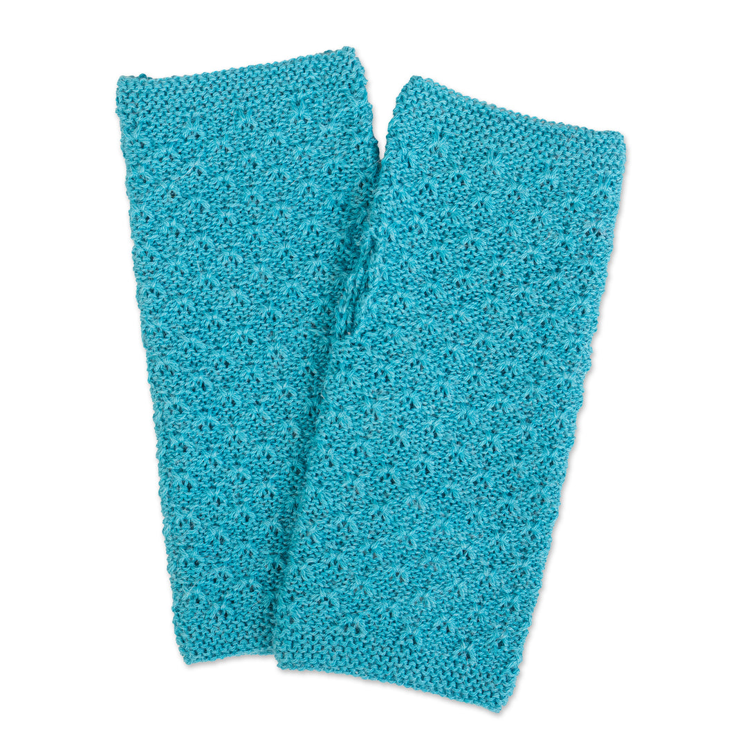Classic Turquoise Baby Alpaca Fingerless Mitts Knit in Peru - Gossamer in Turquoise