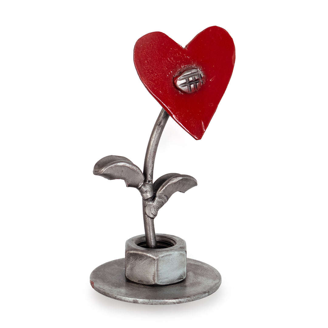 Eco-Friendly Heart-Shaped Recycled Metal Flower Figurine - Loving Petal