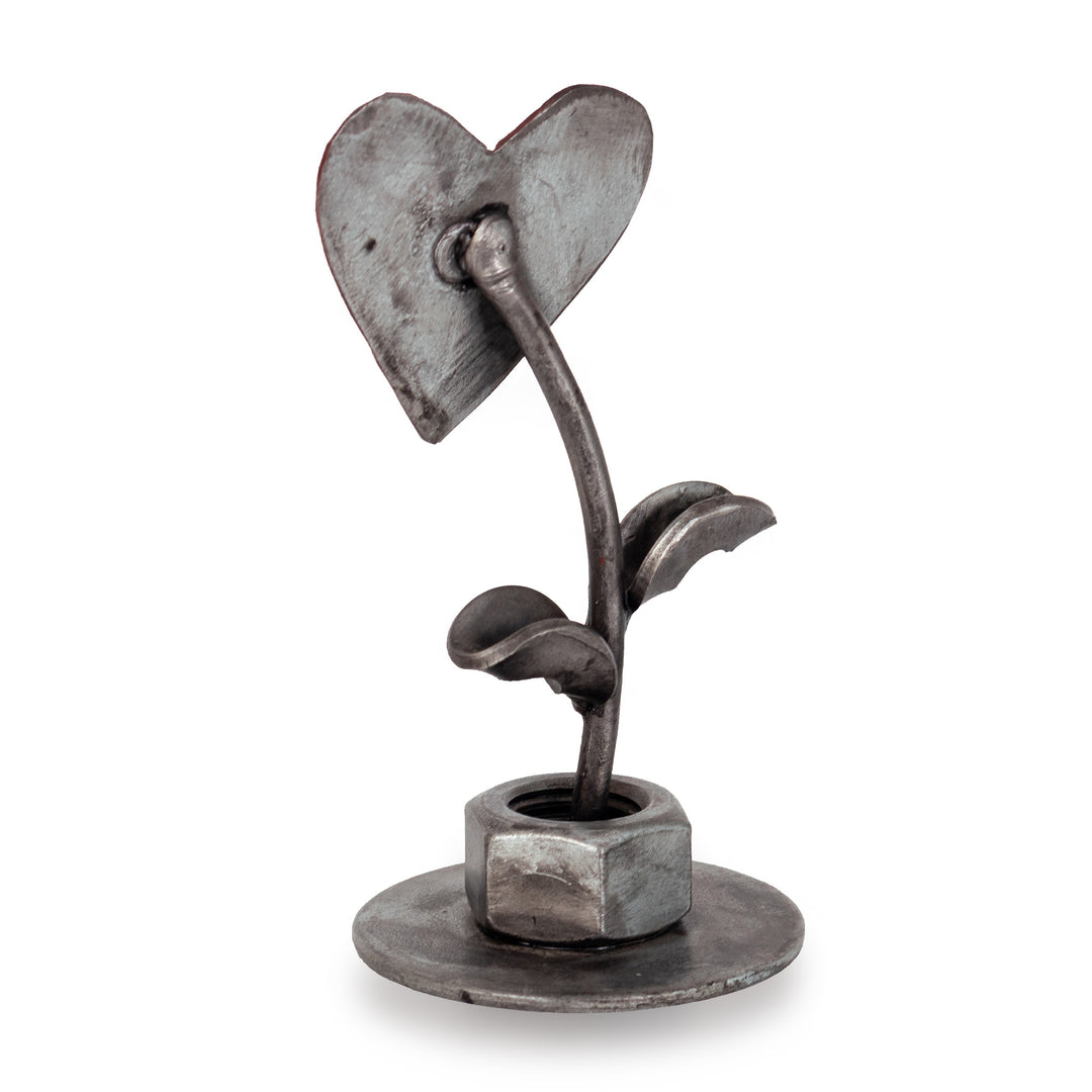 Eco-Friendly Heart-Shaped Recycled Metal Flower Figurine - Loving Petal