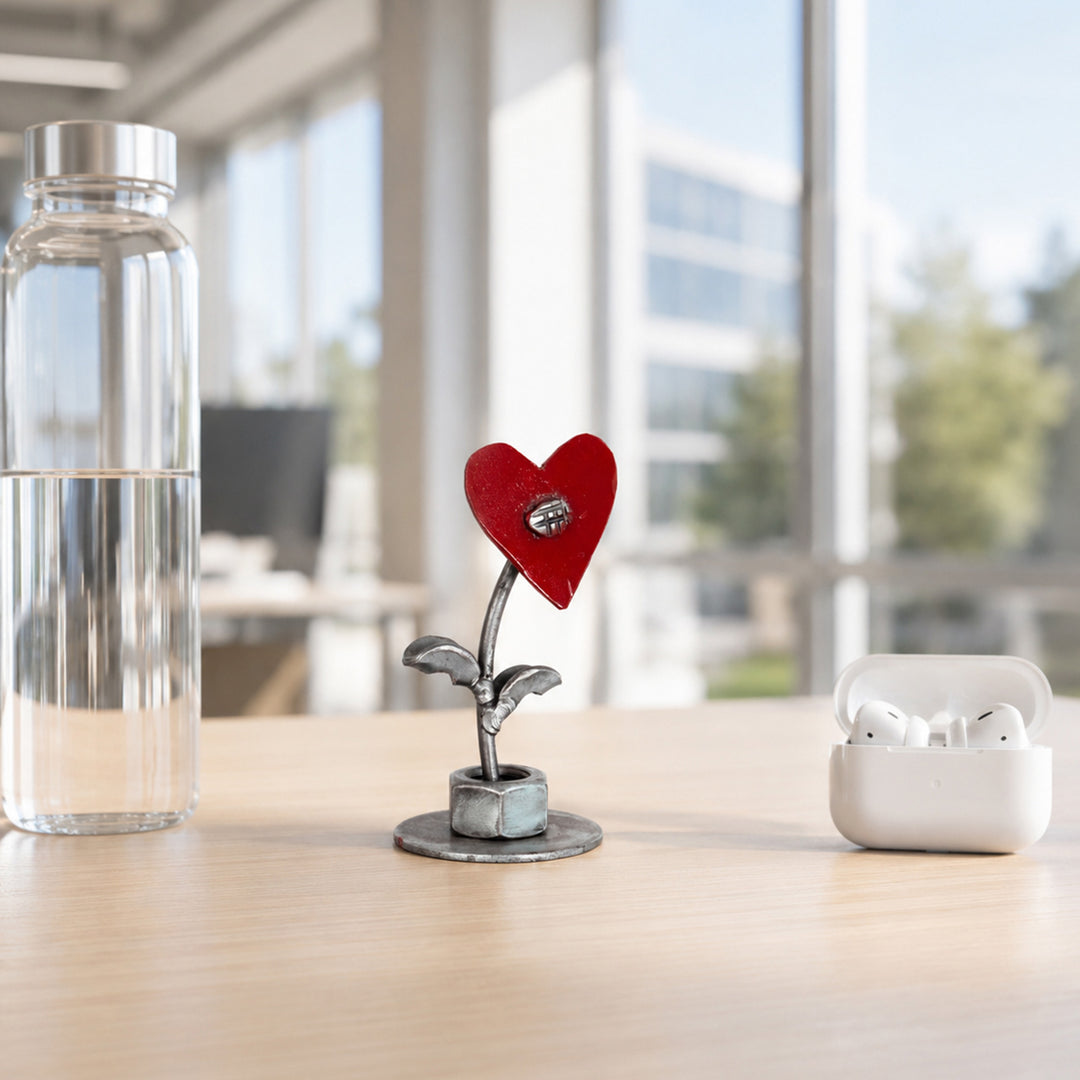 Eco-Friendly Heart-Shaped Recycled Metal Flower Figurine - Loving Petal