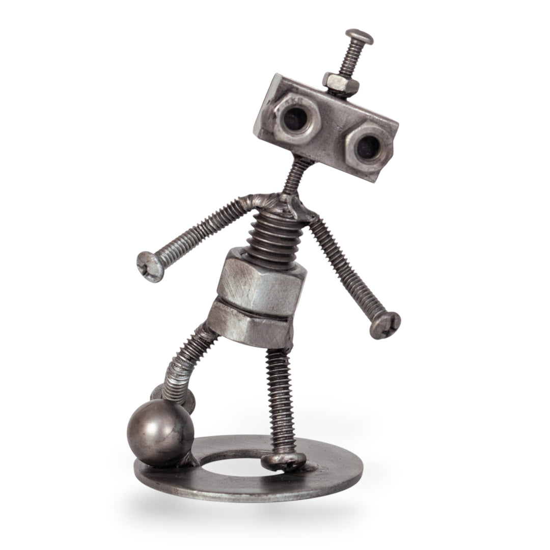 Football Soccer-Themed Upcycled Metal Figurine of Robot - Robotic Goal