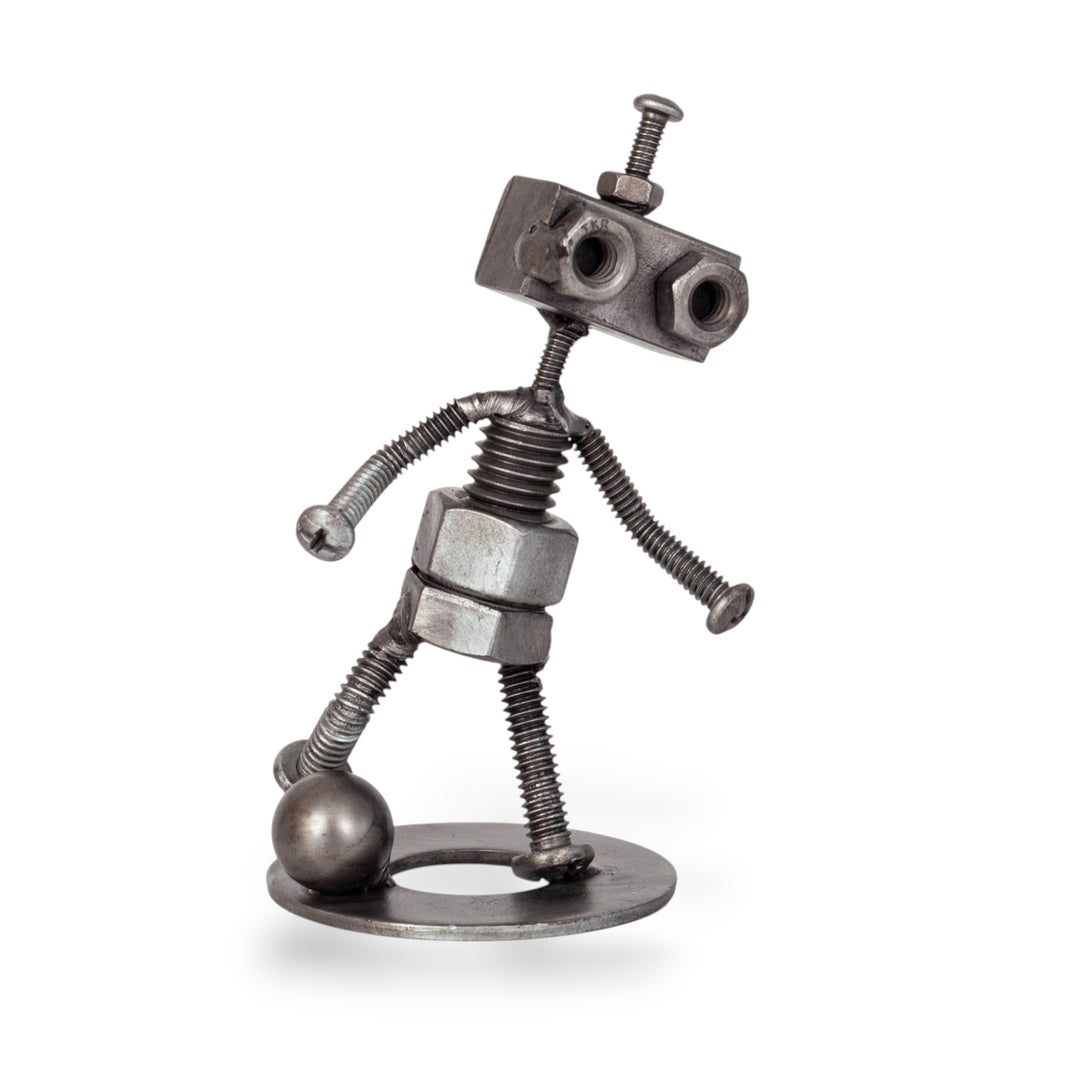 Football Soccer-Themed Upcycled Metal Figurine of Robot - Robotic Goal