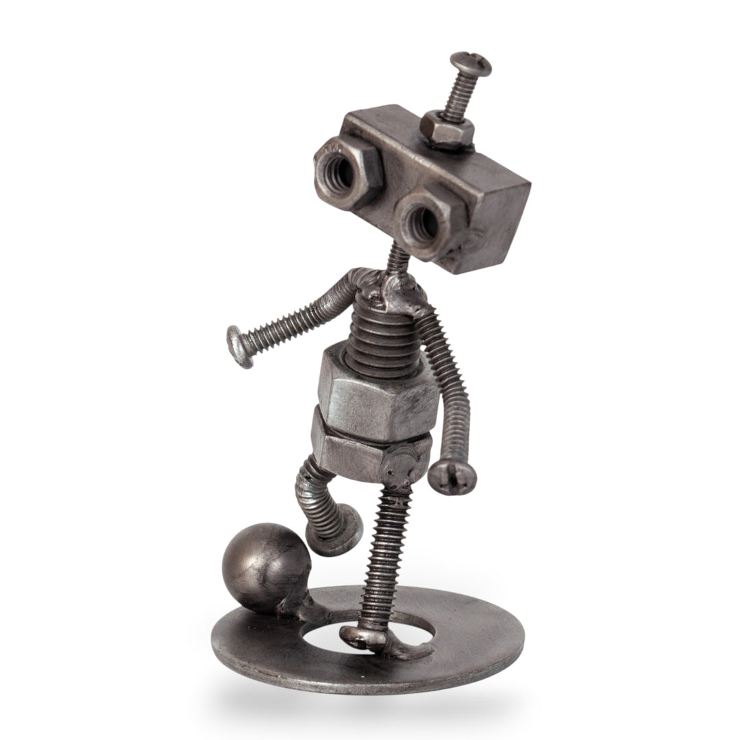 Football Soccer-Themed Upcycled Metal Figurine of Robot - Robotic Goal