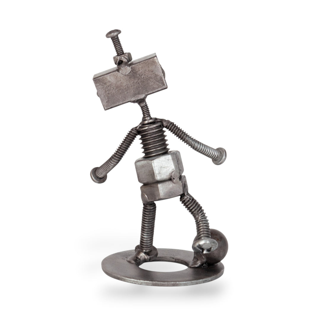Football Soccer-Themed Upcycled Metal Figurine of Robot - Robotic Goal