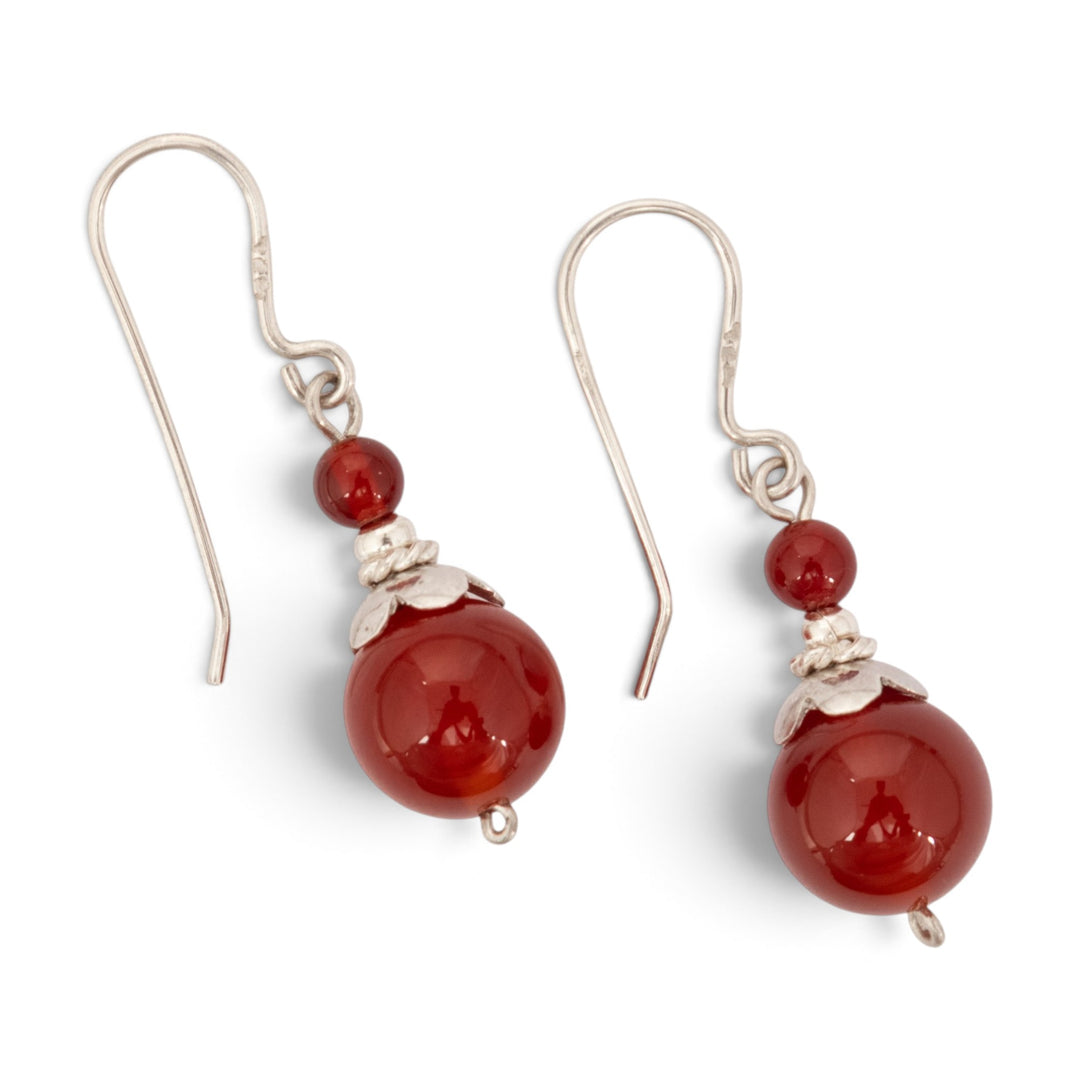 Double Ball-Themed Agate and Sterling Silver Dangle Earrings - Crimson Pretty