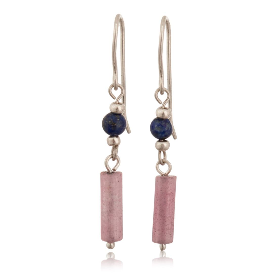 Natural Lapis Lazuli and Rose Quartz Beaded Dangle Earrings - Lunaria Petals
