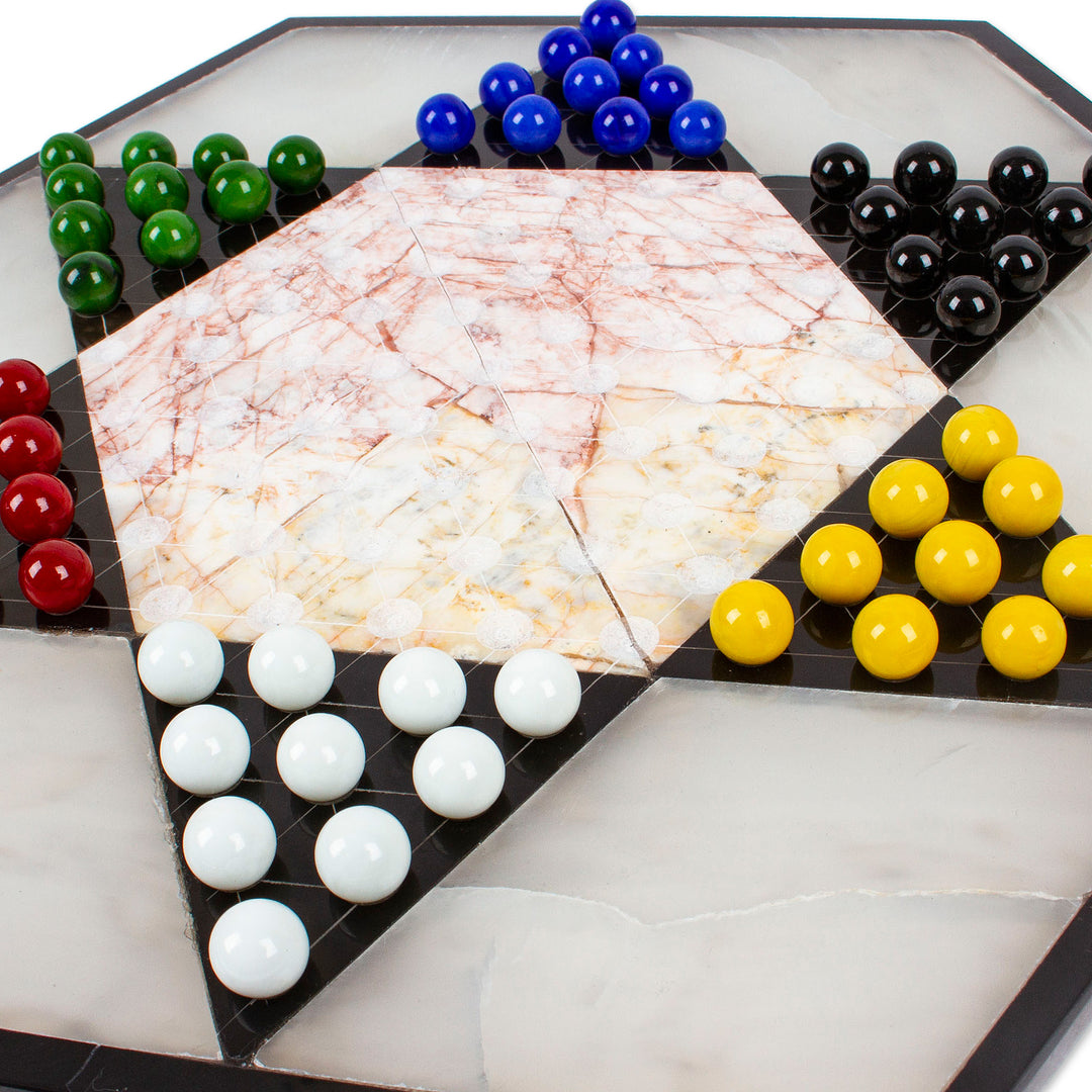 Hand Crafted Marble Chinese Checker Game Set - Colorful Contrast