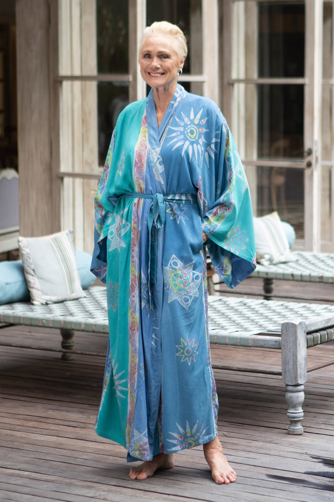 Women's Unique Batik Robe - Green Baliku