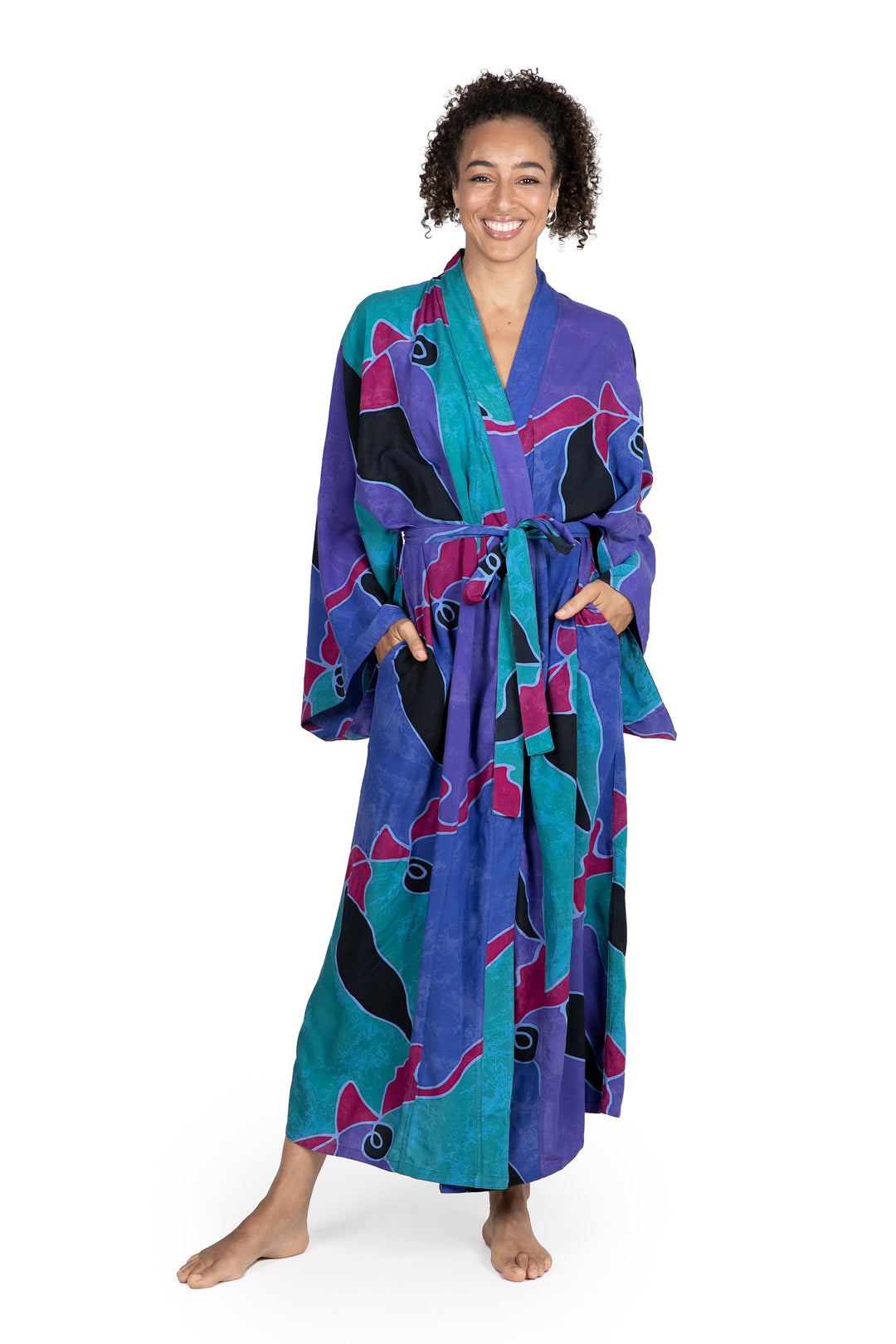 Women's Batik Patterned Robe - Turquoise Ocean