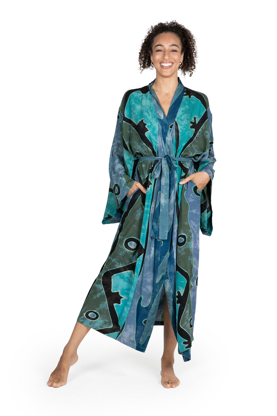 Women's Handcrafted Batik Robe - Seaside Blue