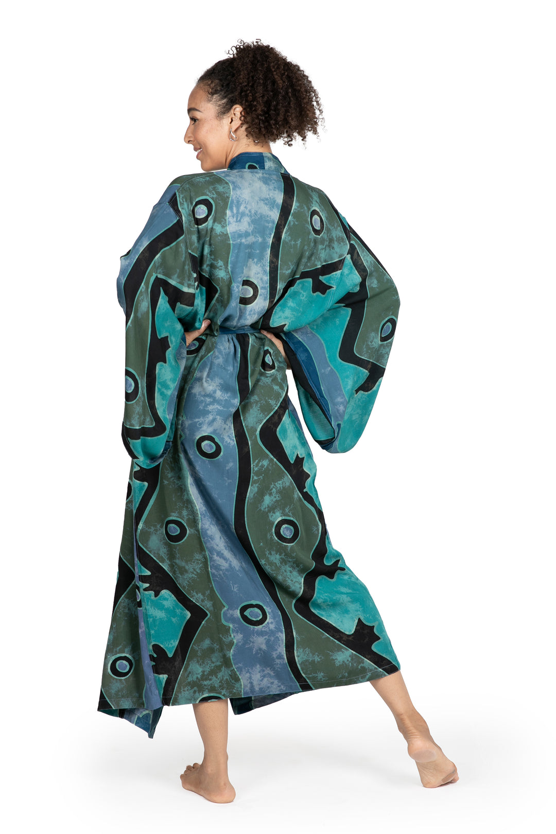 Women's Handcrafted Batik Robe - Seaside Blue