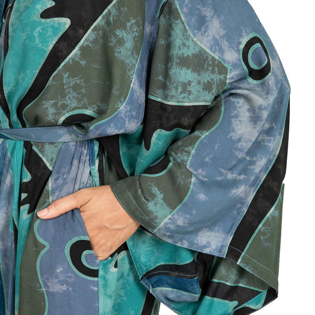 Women's Handcrafted Batik Robe - Seaside Blue