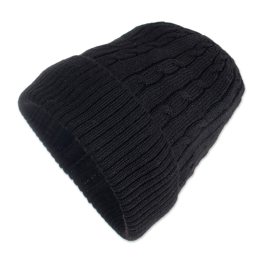 100% alpaca hat - Black Braid Cascade