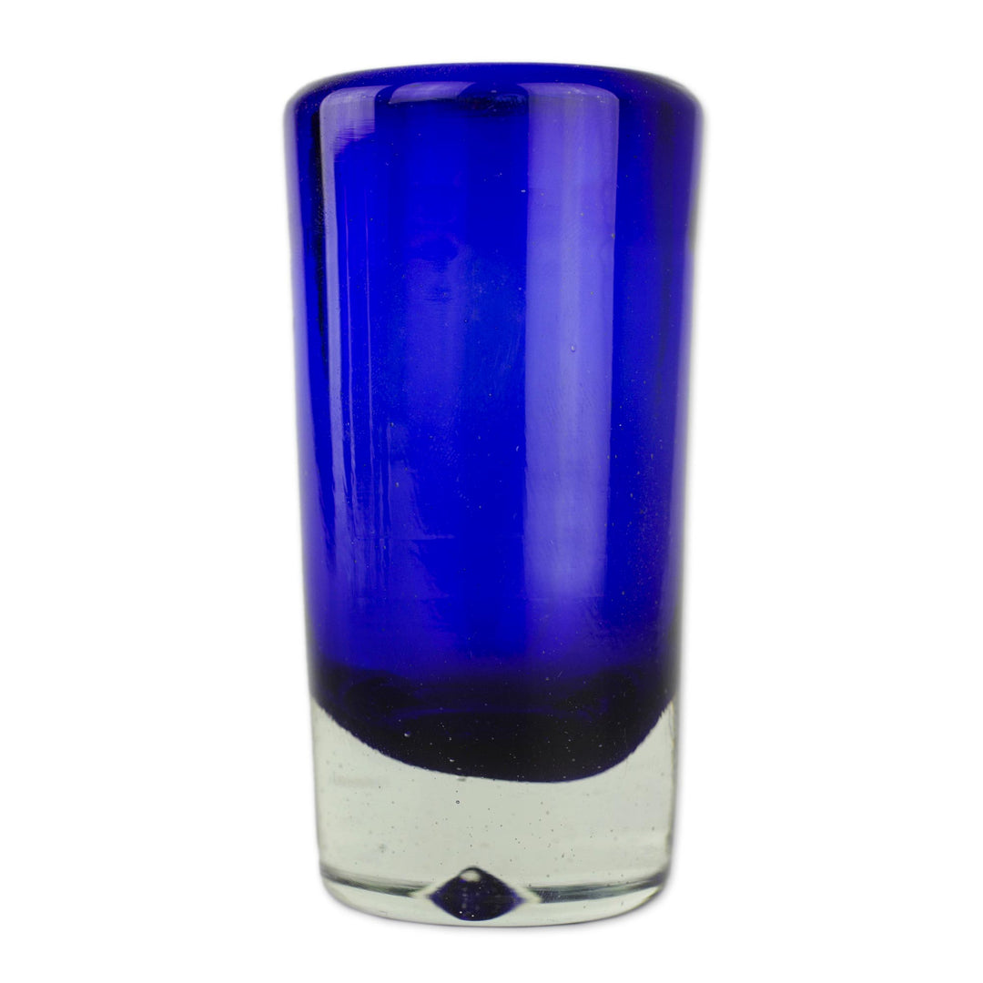 Set of 6 Blue Hand Blown Mexican Tequila Shot Glasses - Pure Cobalt