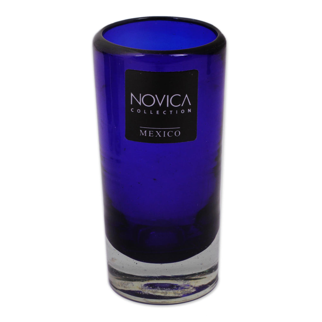 Set of 6 Blue Hand Blown Mexican Tequila Shot Glasses - Pure Cobalt