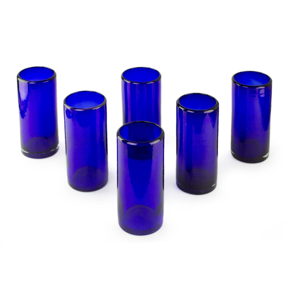 Blue Handblown Glass Cocktail Drinkware (Set of 6) - Pure Cobalt