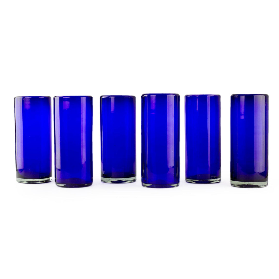 Blue Handblown Glass Cocktail Drinkware (Set of 6) - Pure Cobalt