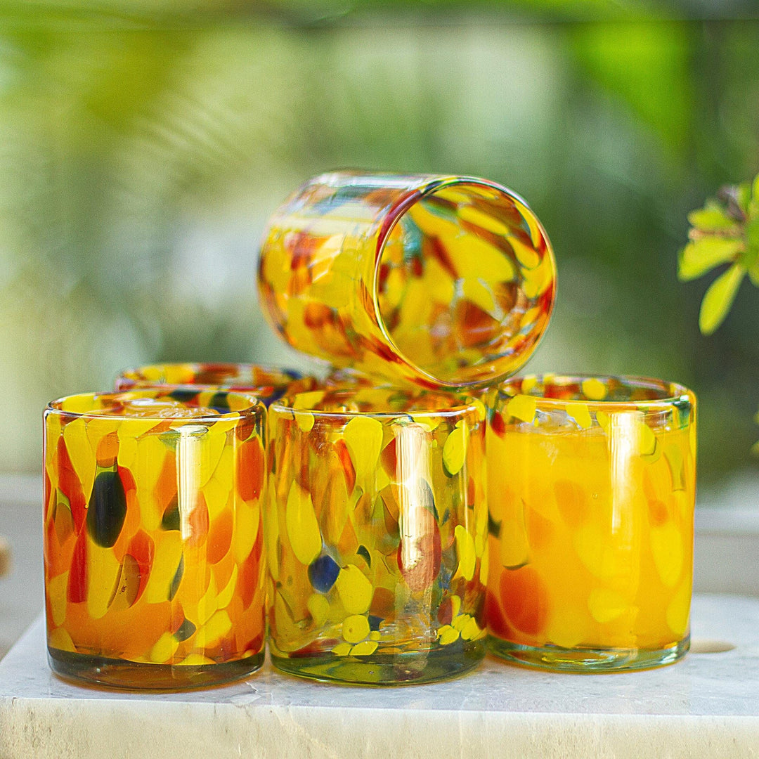 Unique Handblown Recycled Glass Juice Drinkware from Mexico - Liquid Confetti