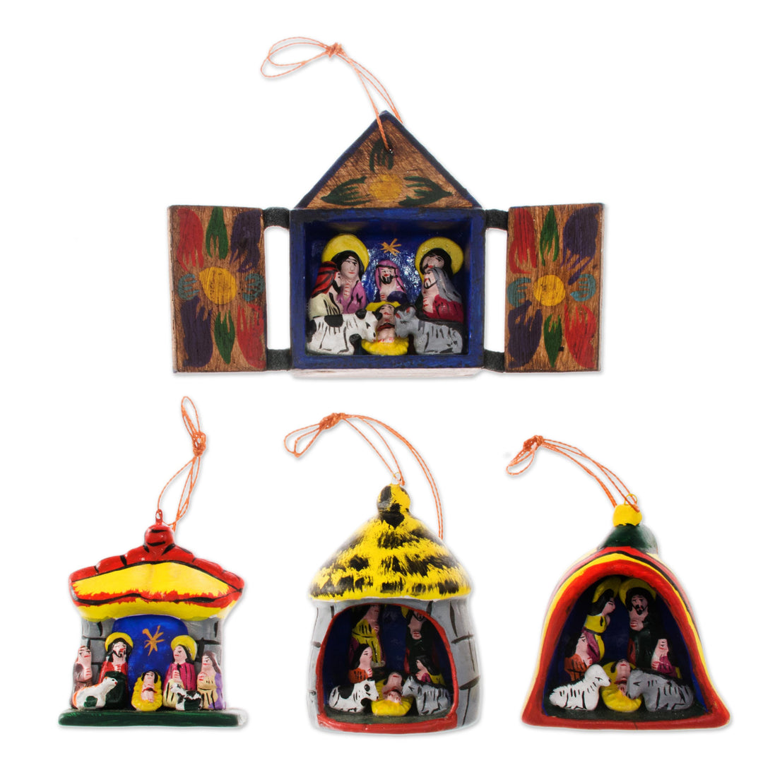 Hand Made Religious Wood Christmas Ornaments (Set of 4) - Nativity